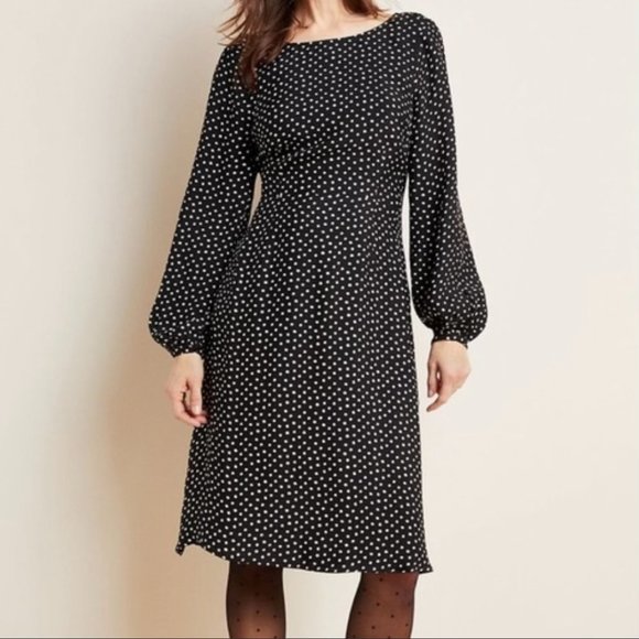 Anthropologie Black White Polka Dot Open Back Flowy A-Line Dress Size 4 - Picture 6 of 6